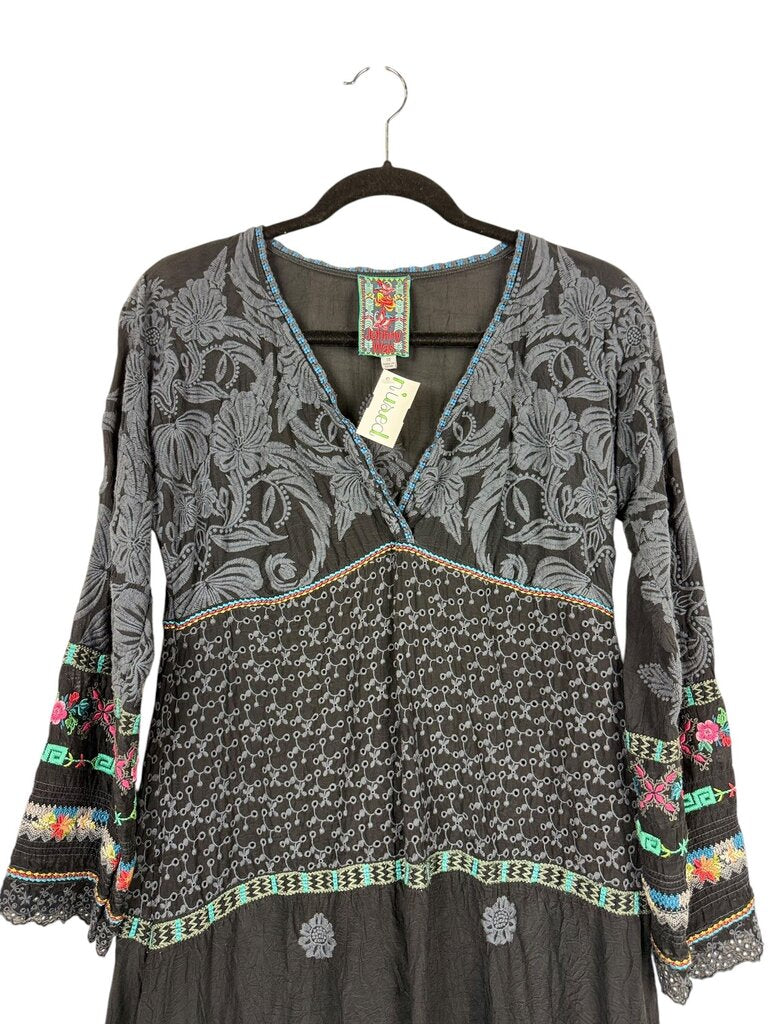 JOHNNY WAS EMBROIDERED MIDI DRESS