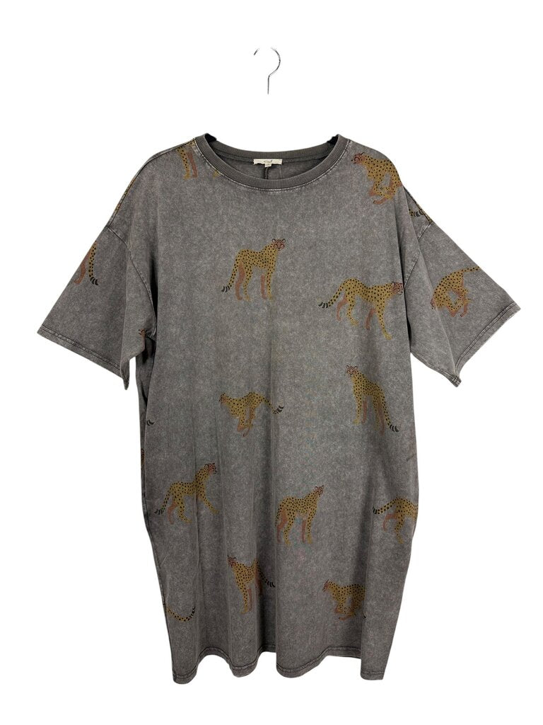 EASEL CHEETAH TEE SHIRT DRESS