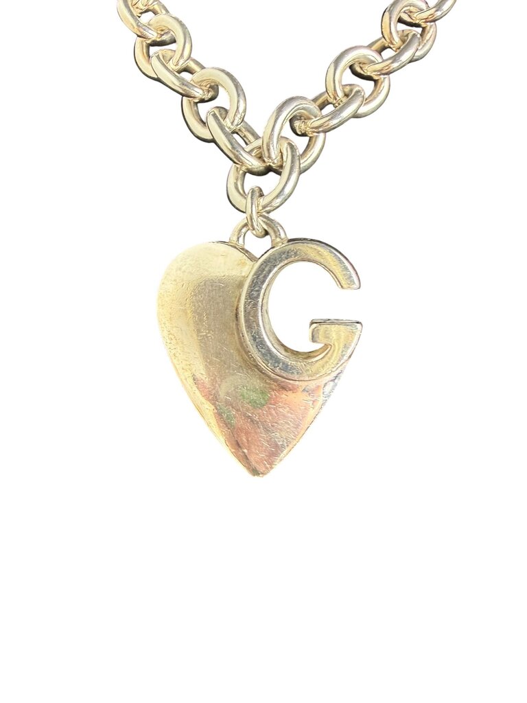 GUCCI HEART SILVER CHAIN LINK CHARM BRACELET