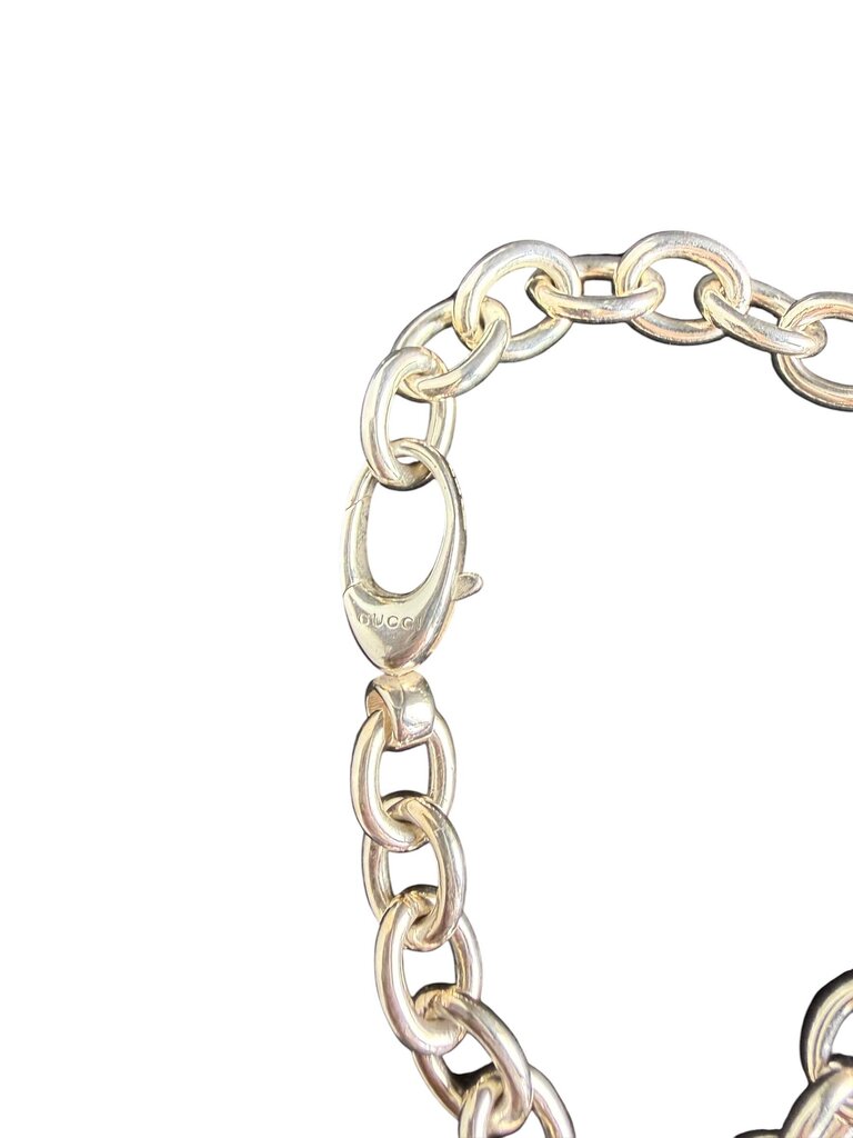 GUCCI HEART SILVER CHAIN LINK CHARM BRACELET