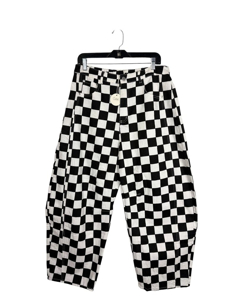 ODDI LOS ANGELES CHECK PRINT BARREL JEANS