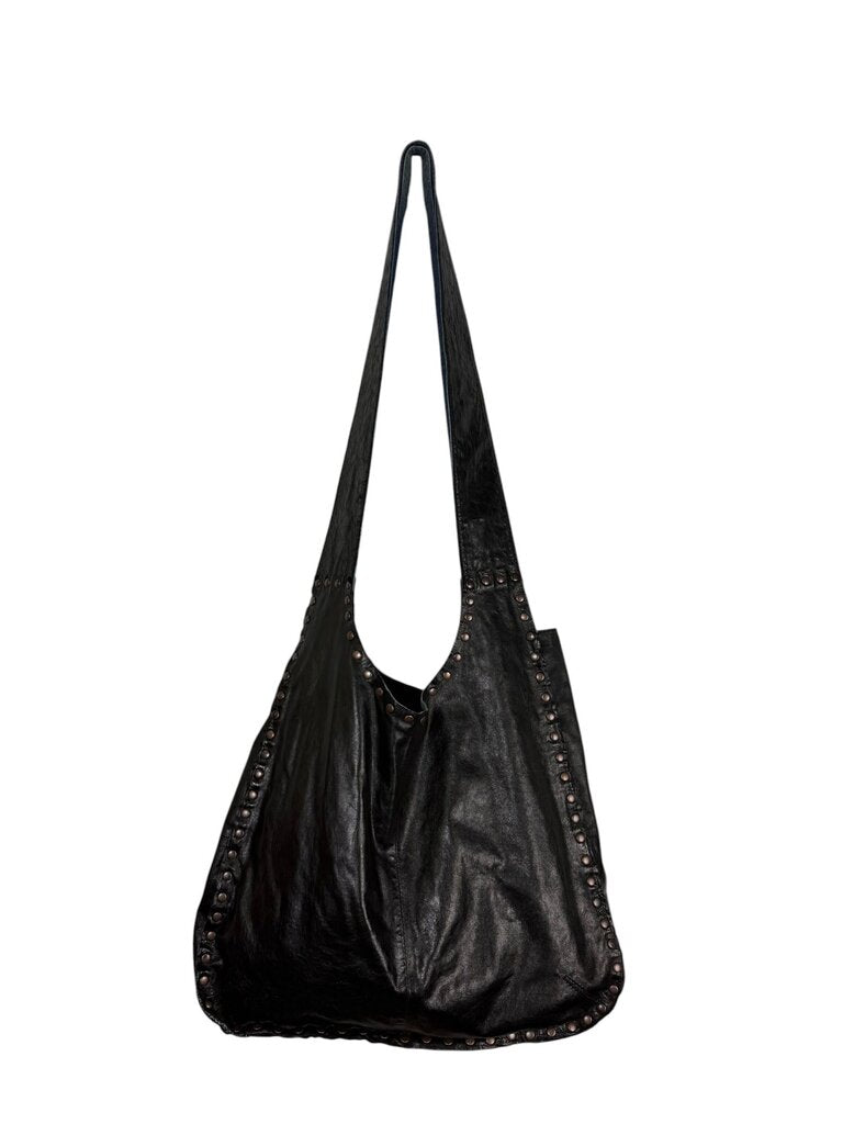 NINE WEST PLEATHER & DENIM STUDDED HOBO BAG