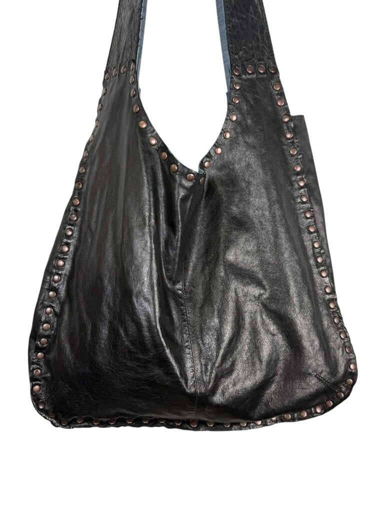 NINE WEST PLEATHER & DENIM STUDDED HOBO BAG