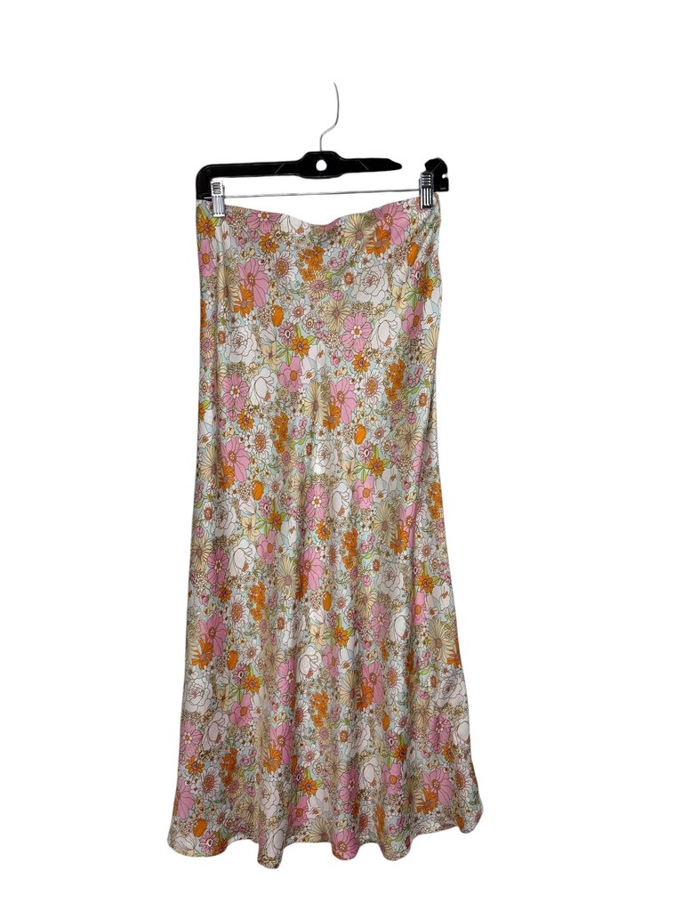 OLIVIACEOUS SATIN FLORAL MIDI SKIRT