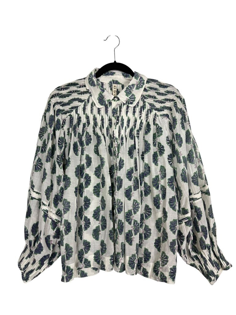 MIRTH PLEATED FAN PRINT BLOUSE