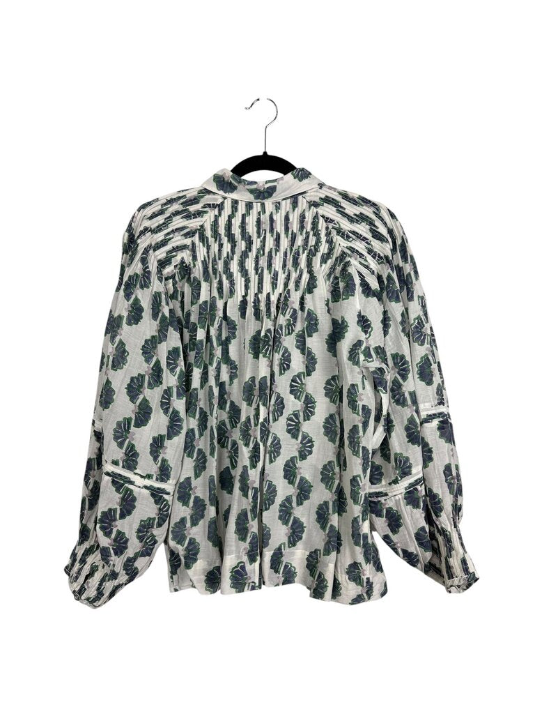 MIRTH PLEATED FAN PRINT BLOUSE