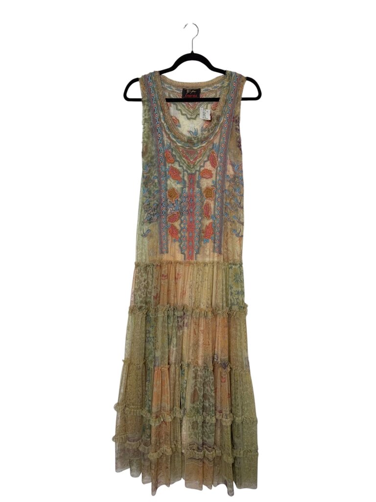 JOHNNY WAS EMBROIDERED MESH MAXI DRESS