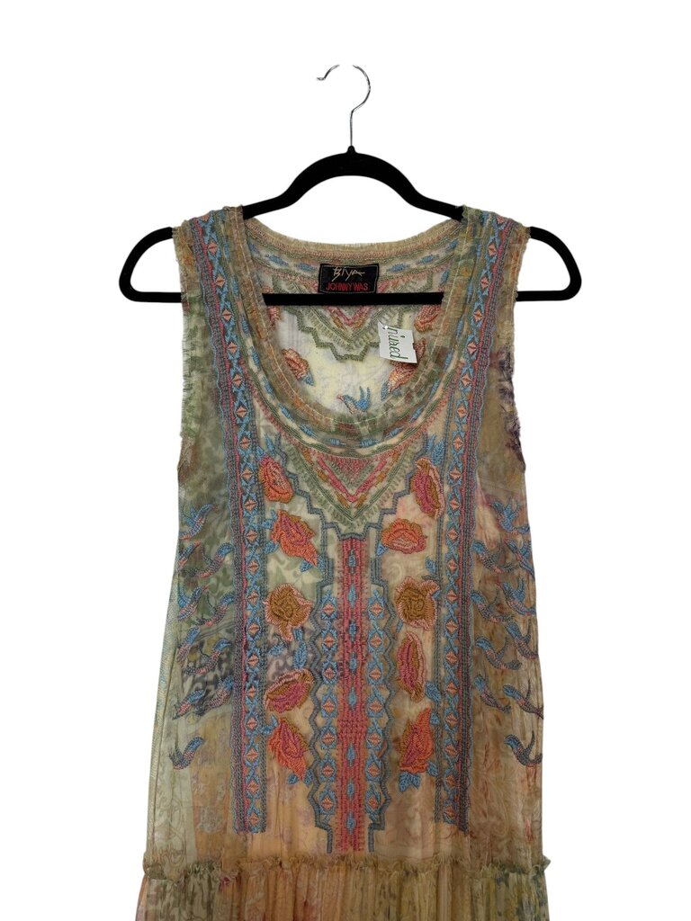 JOHNNY WAS EMBROIDERED MESH MAXI DRESS