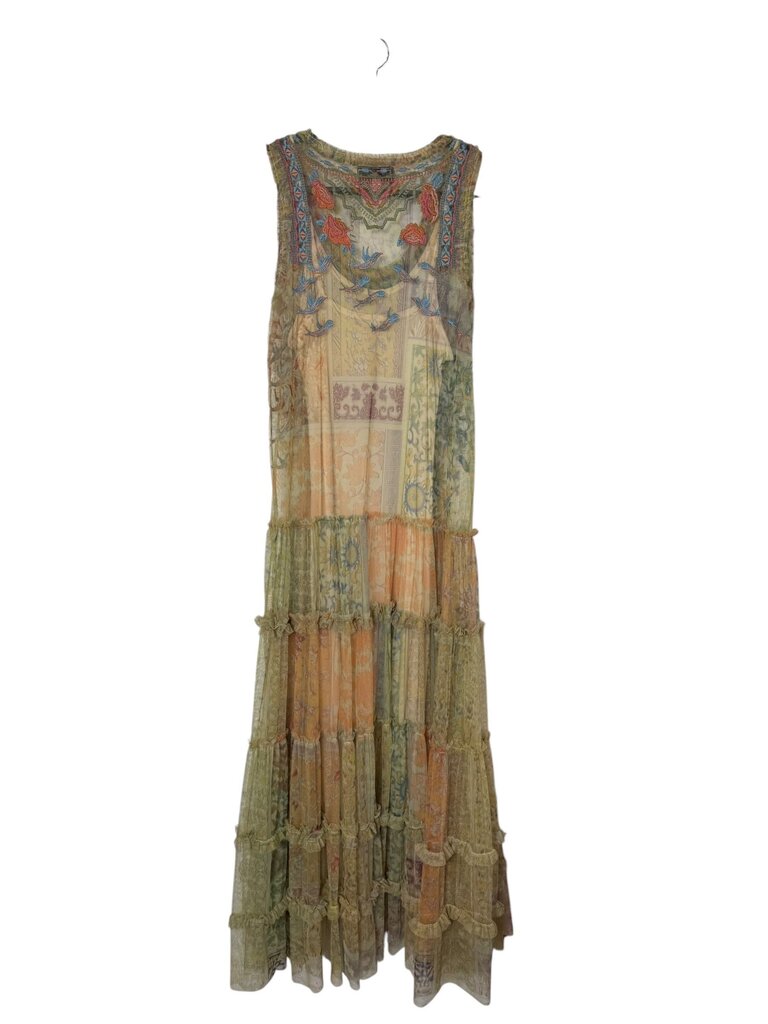 JOHNNY WAS EMBROIDERED MESH MAXI DRESS