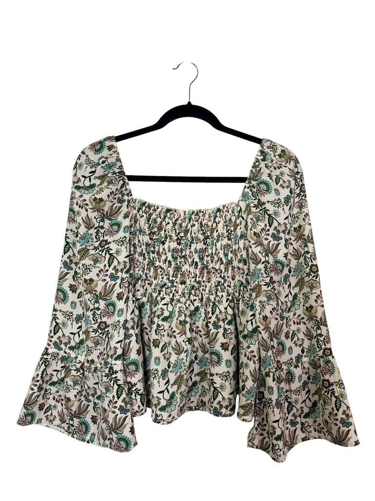 MI AMI SHIRRED FLORAL BLOUSE