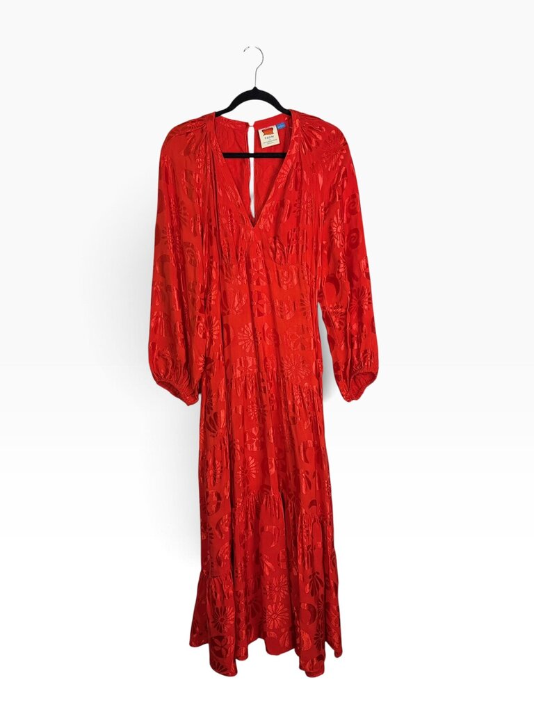 FARM FOR ANTHROPOLOGIE FLORAL SATIN MAXI DRESS