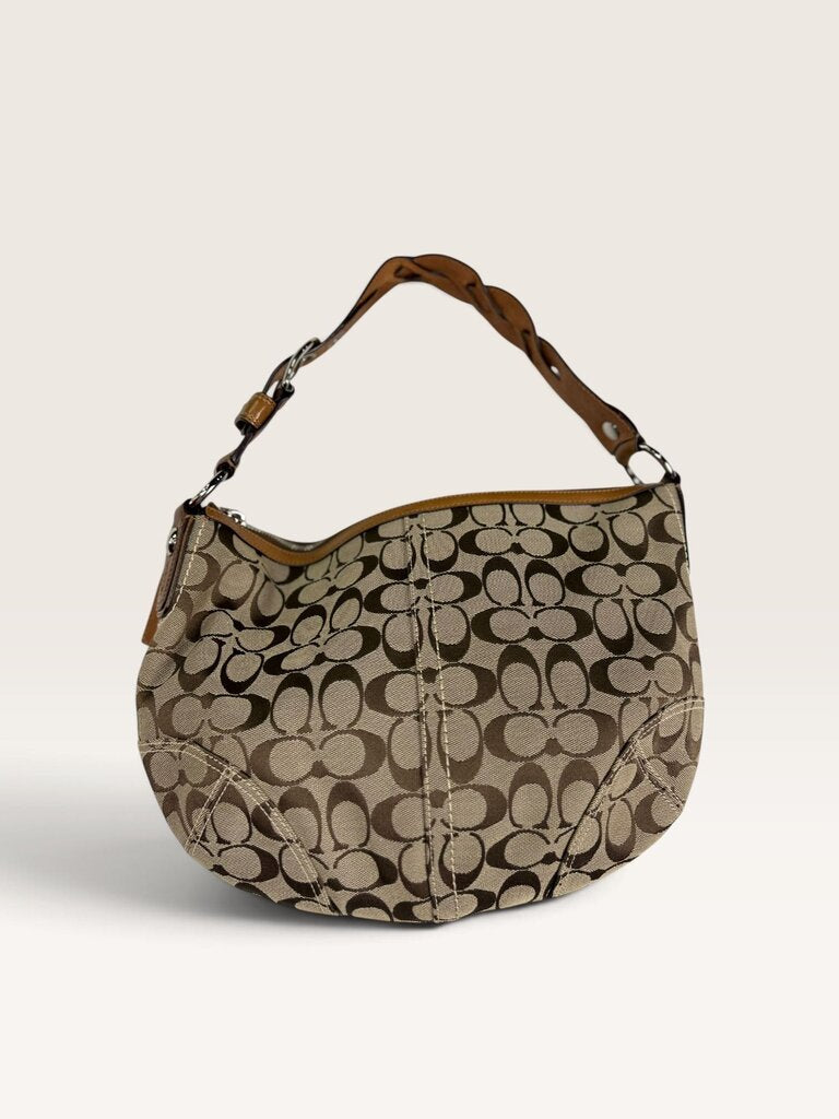 COACH FABRIC MONOGRAM LEATHER SHOULDER BAG