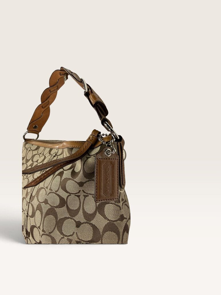 COACH FABRIC MONOGRAM LEATHER SHOULDER BAG