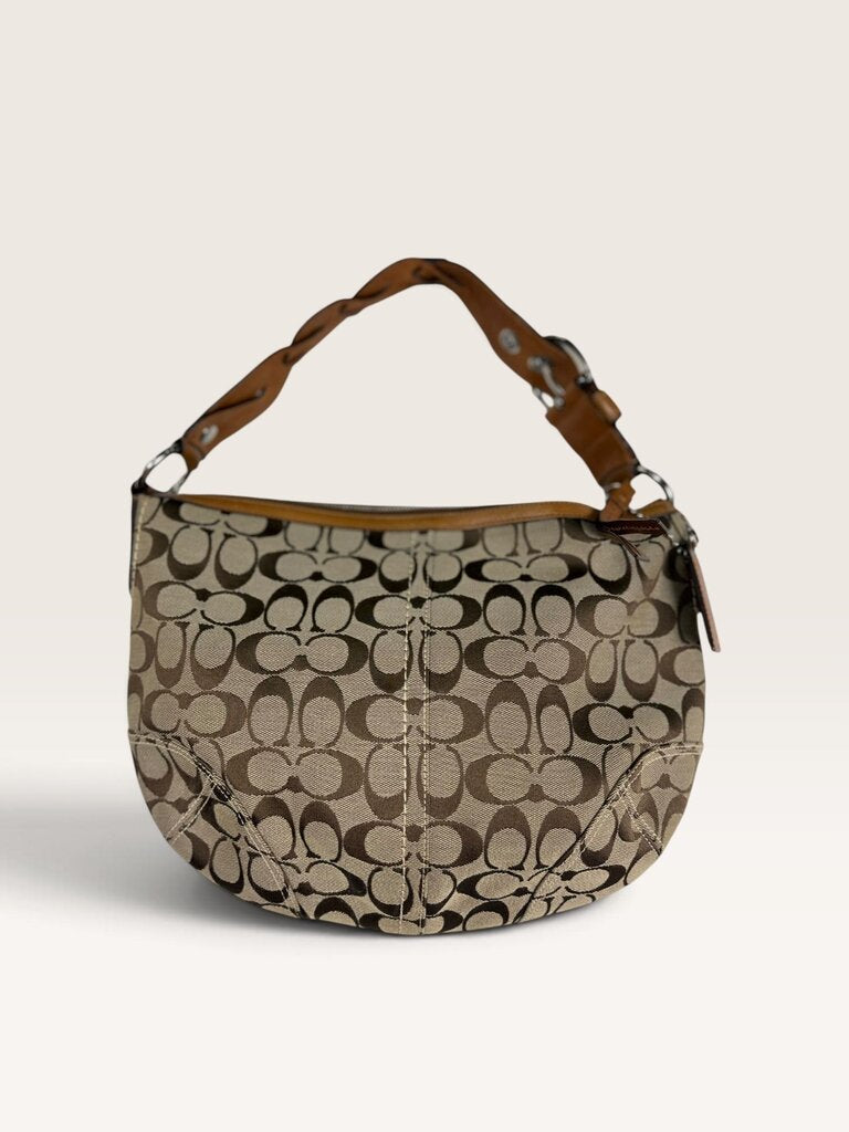 COACH FABRIC MONOGRAM LEATHER SHOULDER BAG
