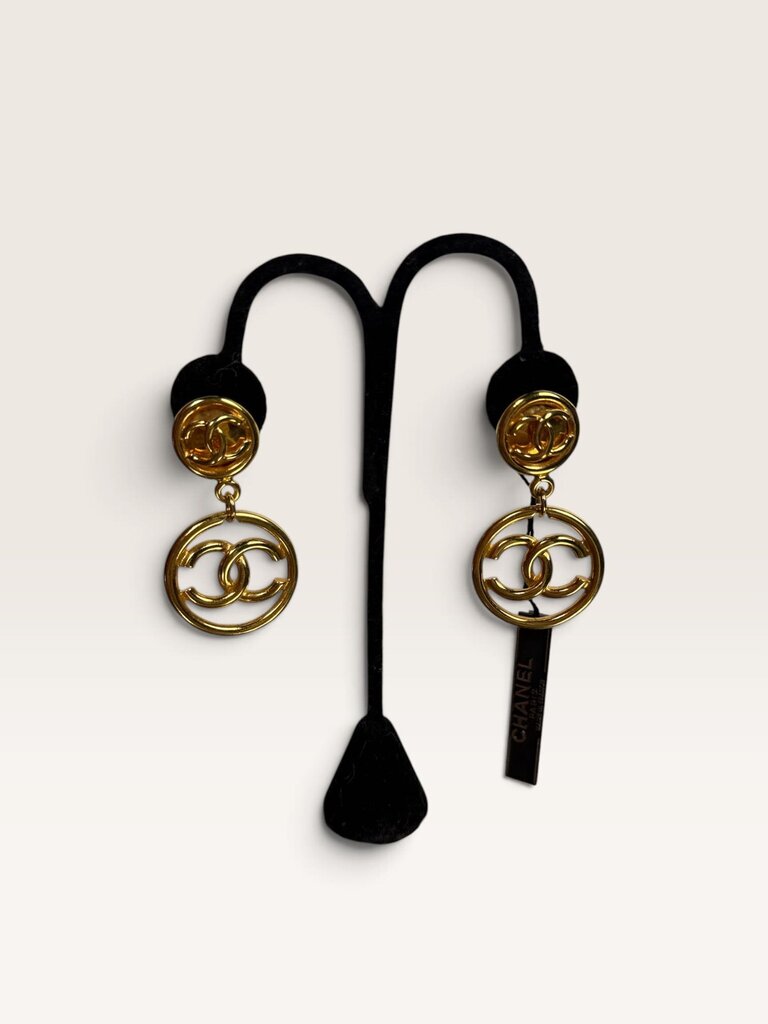 CHANEL 1994 GOLD DANGLE CLIP ON EARRINGS