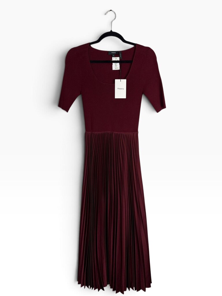 THEORY SATIN PLEATED MIDI DRESS