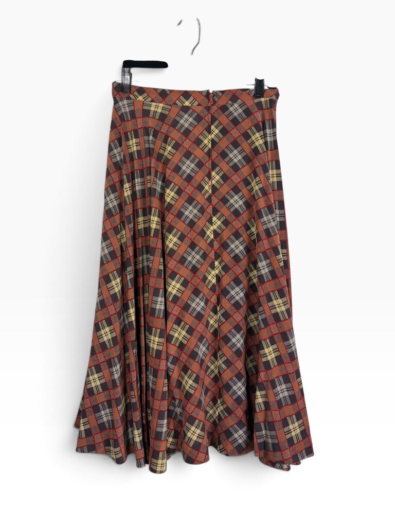HIGH RISE PLAID FLARE MIDI SKIRT