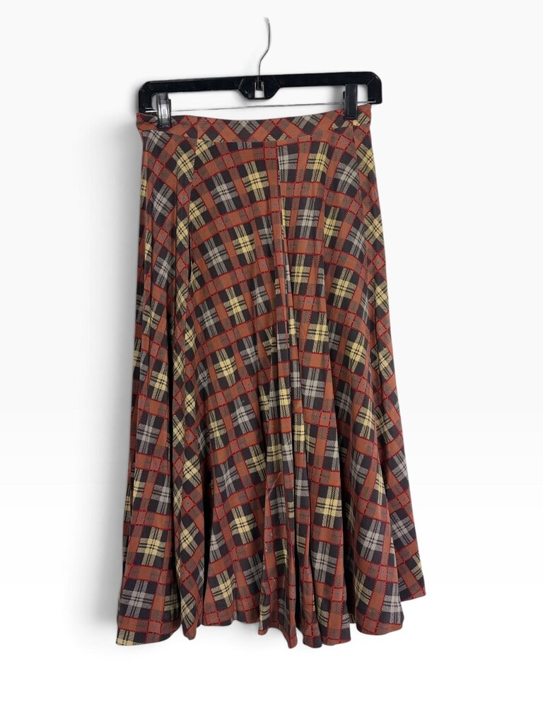 HIGH RISE PLAID FLARE MIDI SKIRT