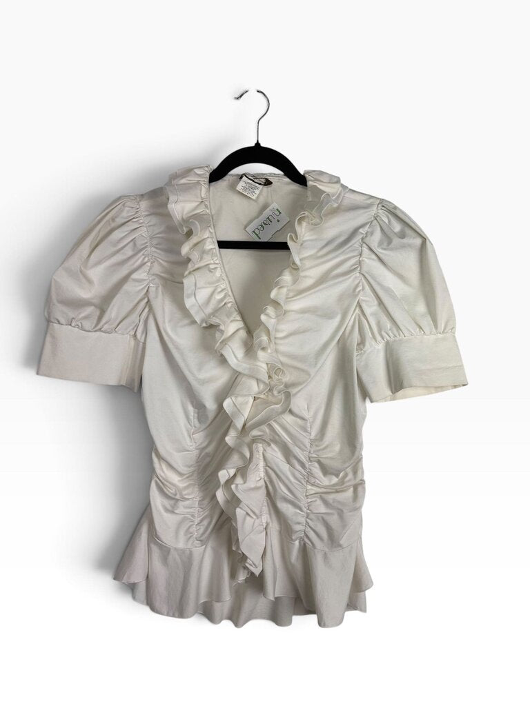 RUFFLE BUTTON FRONT BLOUSE
