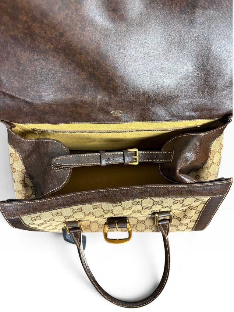 AUTHENTIC GUCCI FLAP LEATHER & CANVAS BAG