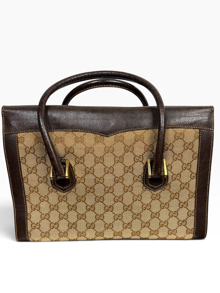 AUTHENTIC GUCCI FLAP LEATHER & CANVAS BAG