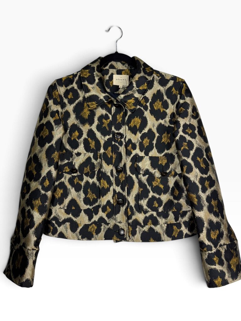 SEZANE LEOPARD PRINT CROPPED JACKET
