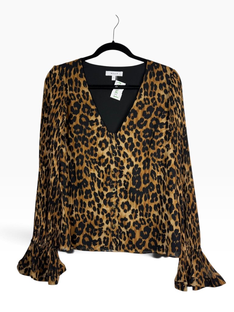 MILLY PLEATED LEOPARD PRINT BLOUSE