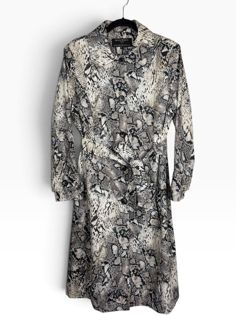 HELENE BERMAN X ANTHROPOLOGIE SNAKESKIN PRINT TRENCH COAT