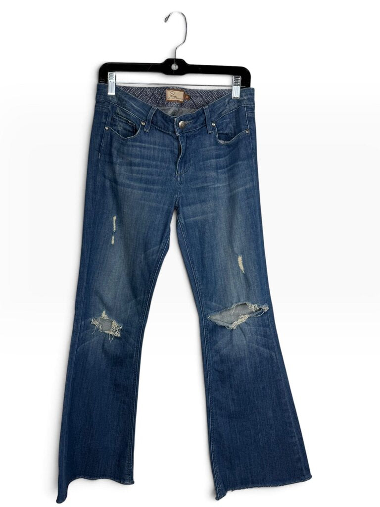 PAIGE LOW RISE DISTRESSED FLARE JEANS