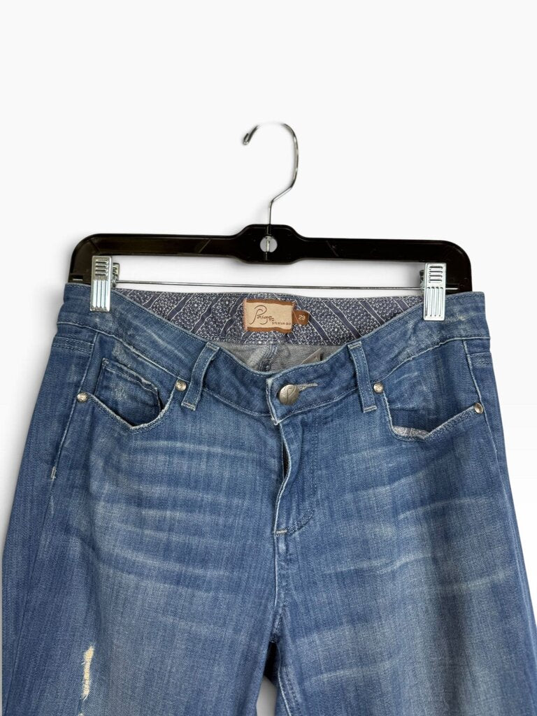 PAIGE LOW RISE DISTRESSED FLARE JEANS