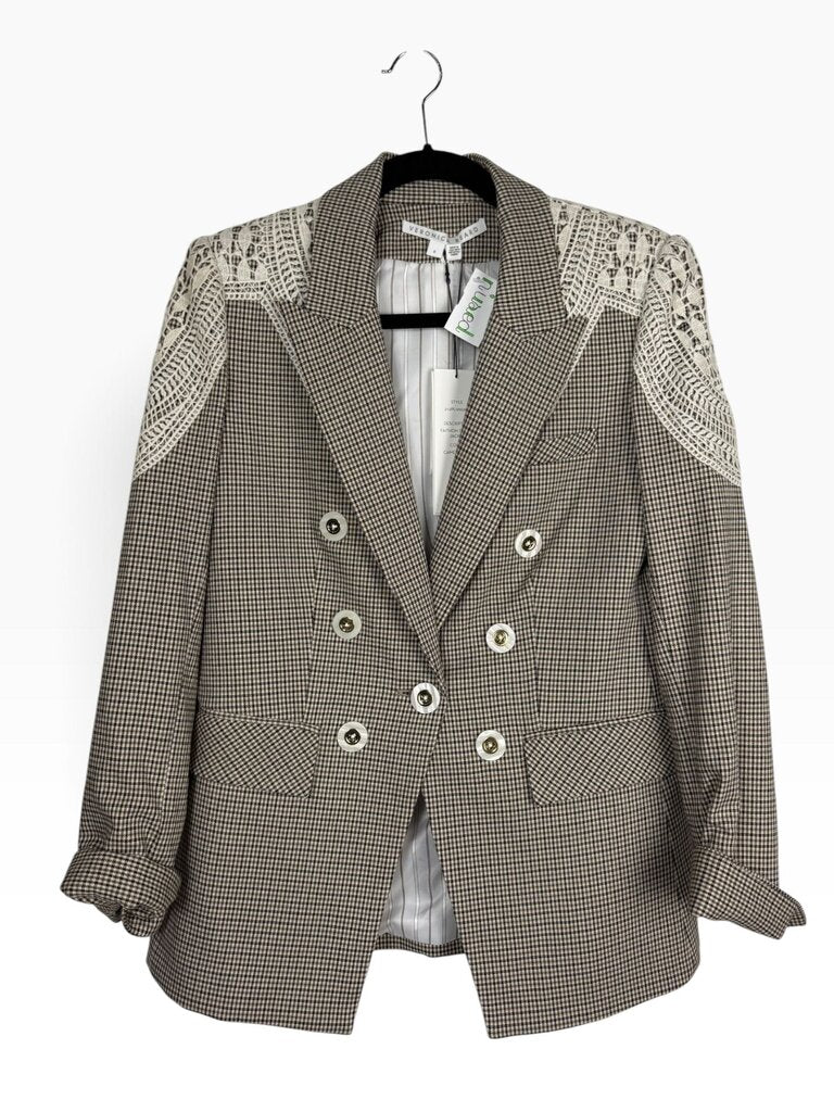 VERONICA BEARD PLAID & CROCHET BLAZER