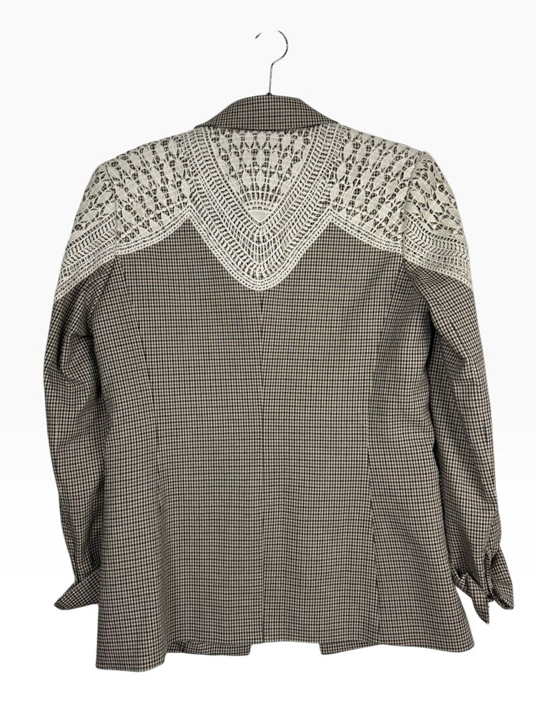 VERONICA BEARD PLAID & CROCHET BLAZER