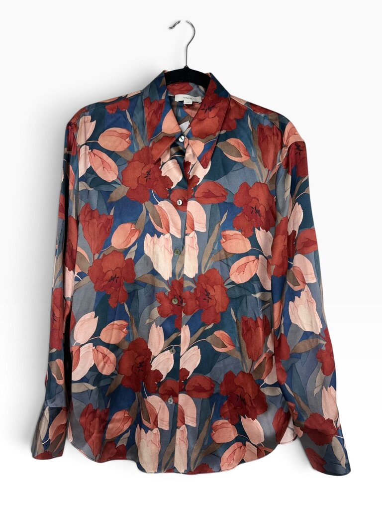 VINCE FLORAL SILK BUTTON DOWN