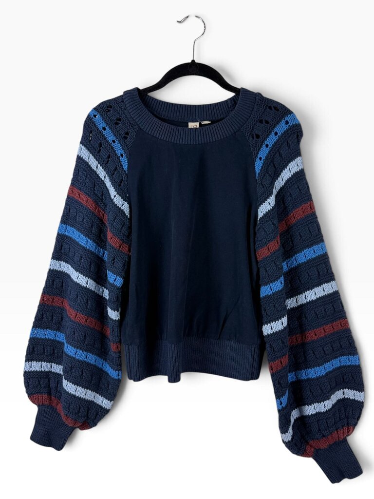 DOLAN STRIPED CROCHET KNIT SWEATER