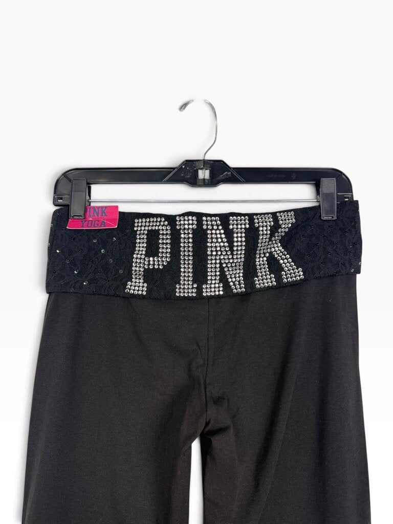 PINK LACE SEQUIN FOLD OVER FLARE LEGGINGS