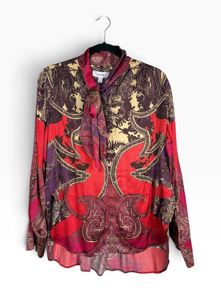 REISS PAISLEY PRINT PUSSY BOW BLOUSE