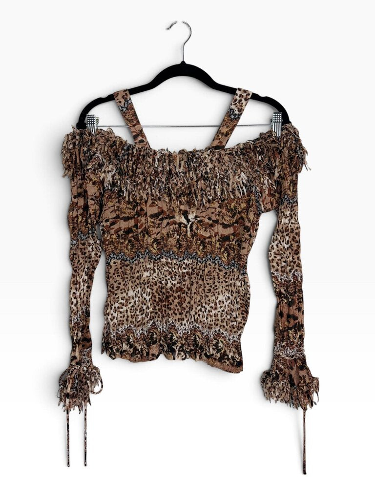VIOLET & CLAIRE LEOPARD PRINT & FRINGE TOP