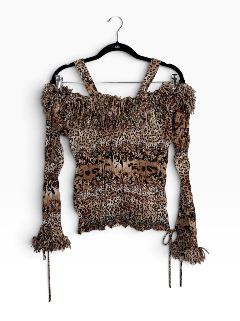 VIOLET & CLAIRE LEOPARD PRINT & FRINGE TOP