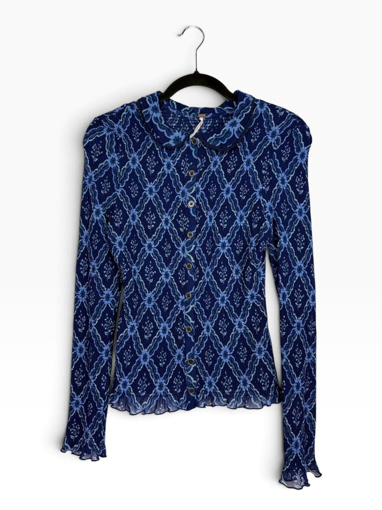 FREE PEOPLE FLORAL MESH BUTTON DOWN