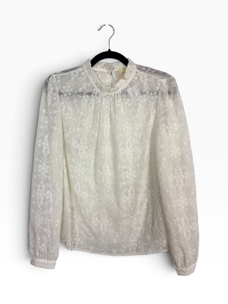 SEZANE "VALENTINE" SHEER EMBROIDERED BLOUSE