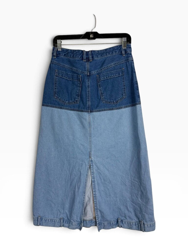 ROKH TWO TONE DENIM MIDI SKIRT