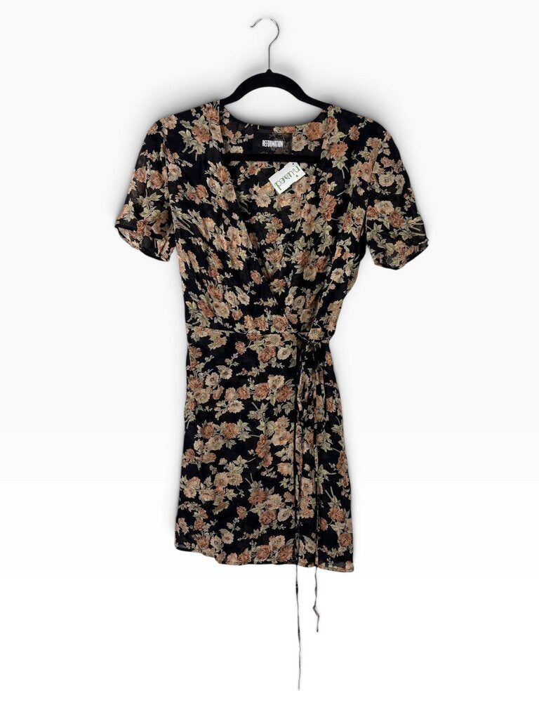 REFORMATION FLORAL WRAP DRESS