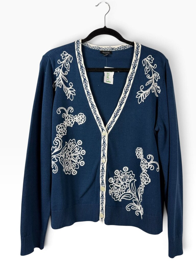 TALBOTS EMBROIDERED BUTTON CARDIGAN