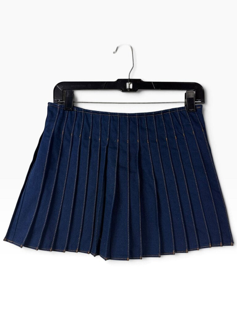 AMI PLEATED DENIM MINI SKIRT