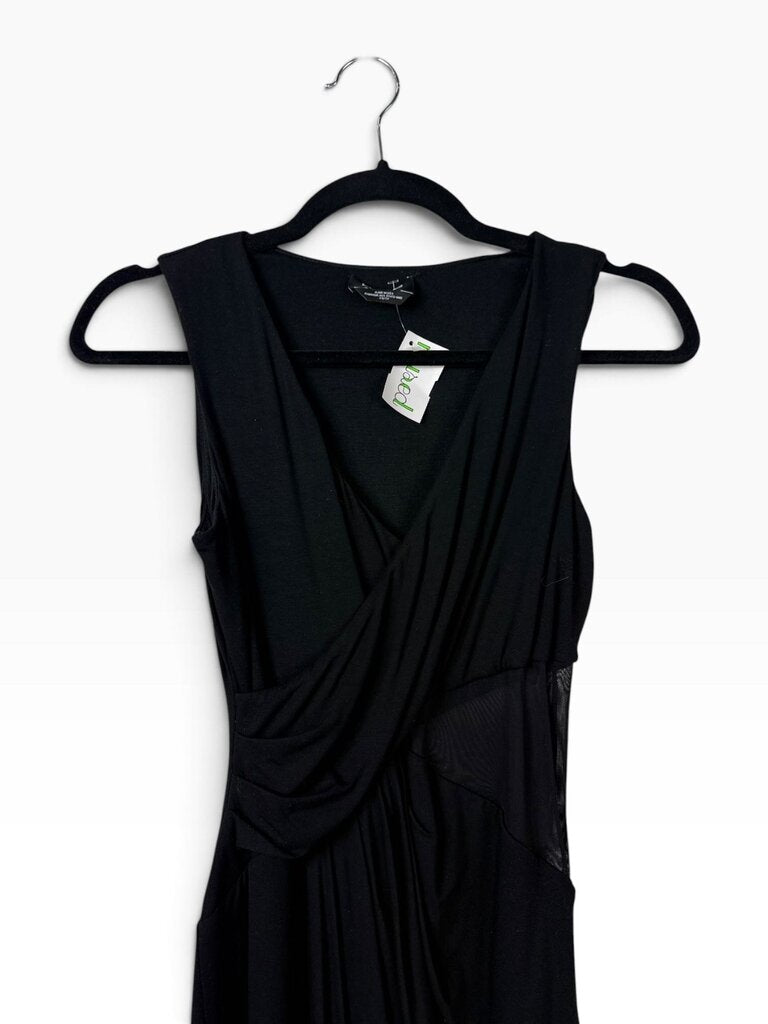 BEBE ASYM MESH PANEL DRESS