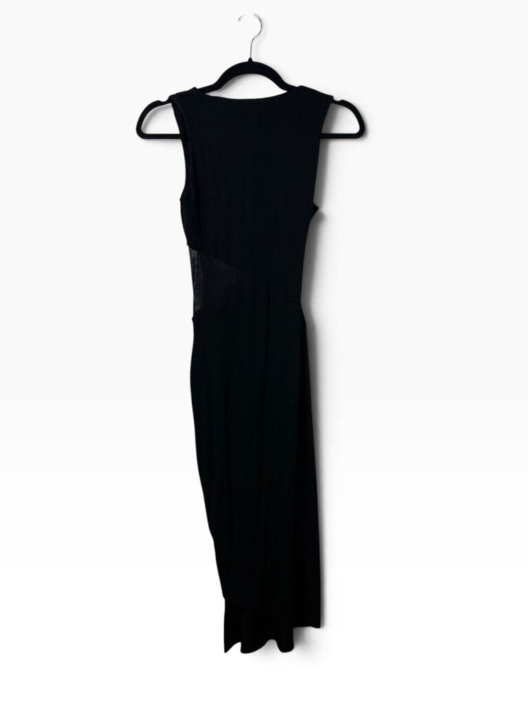 BEBE ASYM MESH PANEL DRESS