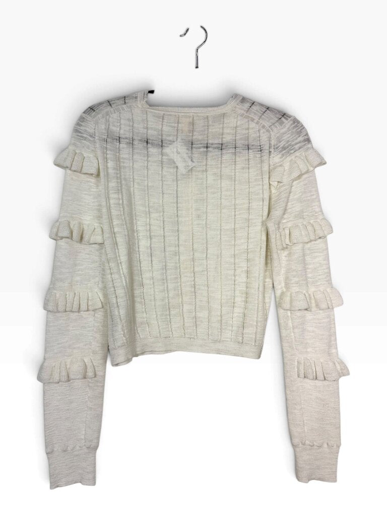 REBECCA TAYLOR SHEER RUFFLE BUTTON CARDIGAN