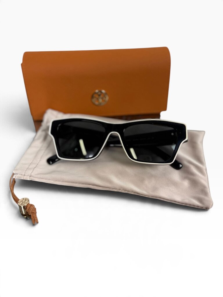 TORY BURCH WHITE TRIM RECTANGLE SUNGLASSES