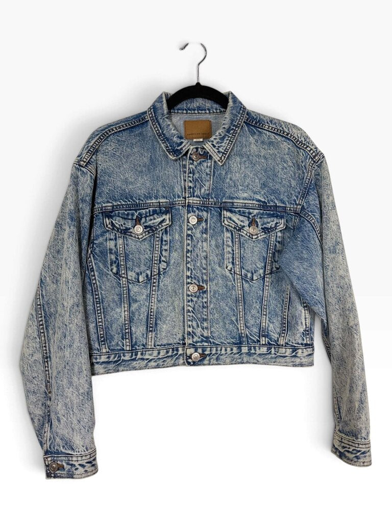 AMERICAN EAGLE ACID WASH CROPPED DENIM JACKET