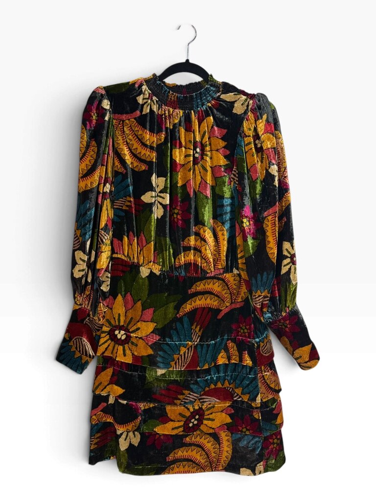 FARM RIO VELVET SUNFLOWER PRINT DRESS